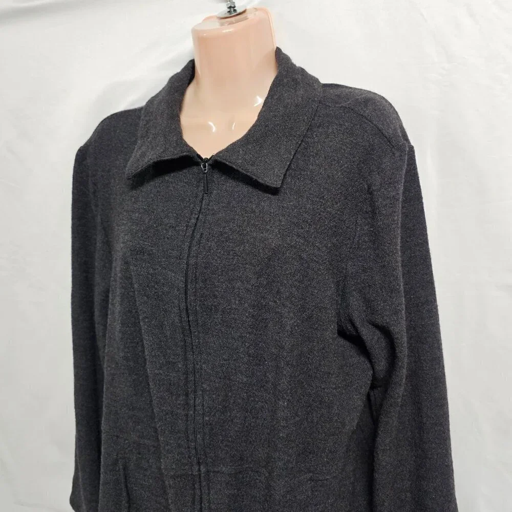 Eileen Fisher Full Zip 100 Wool Jacket Women Size 1X Dark Gray Pockets